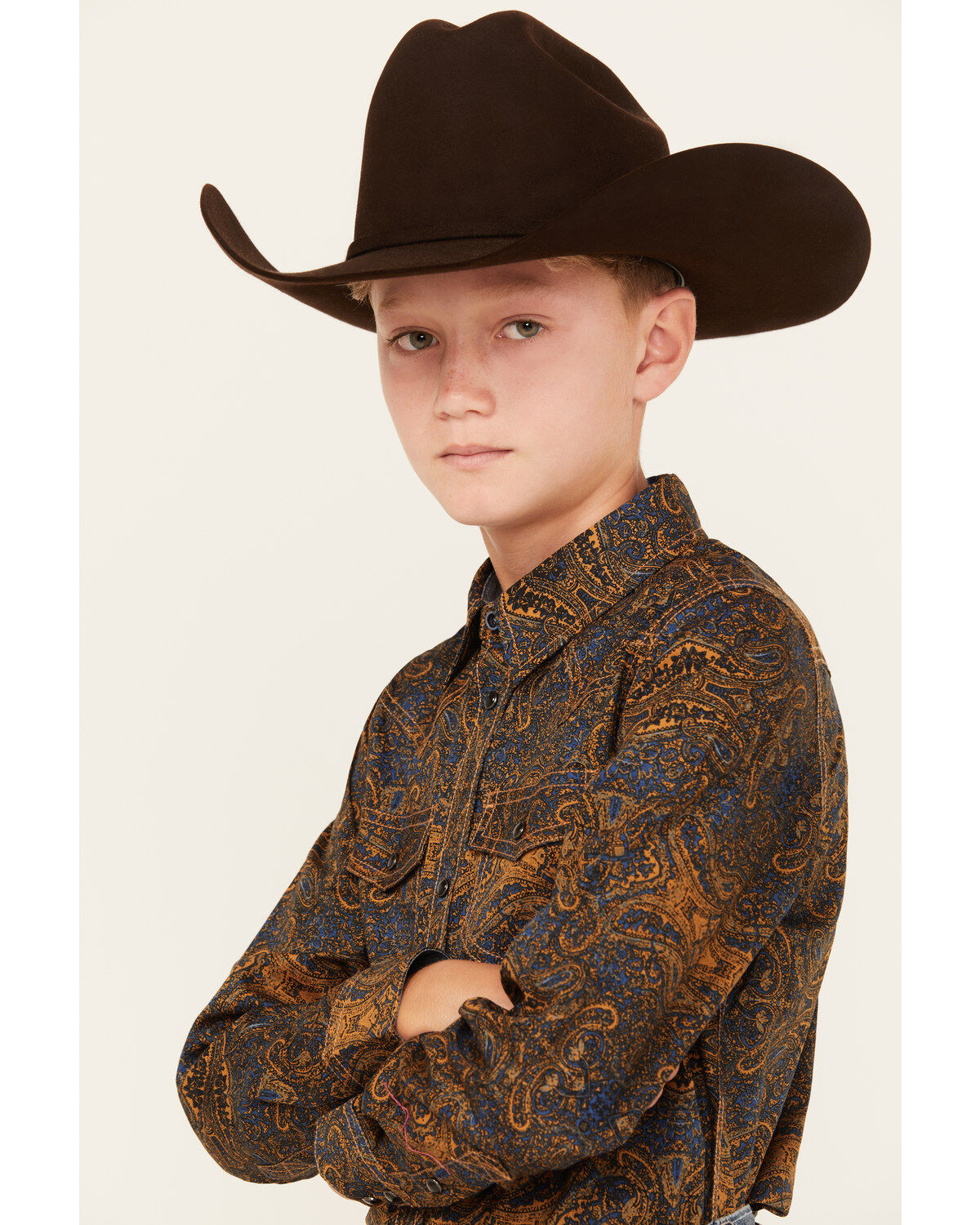 Image #2 - Cody James Boys' Winding Roads Printed Long Sleeve Pearl Snap Western Shirt, Chocolate, hi-res