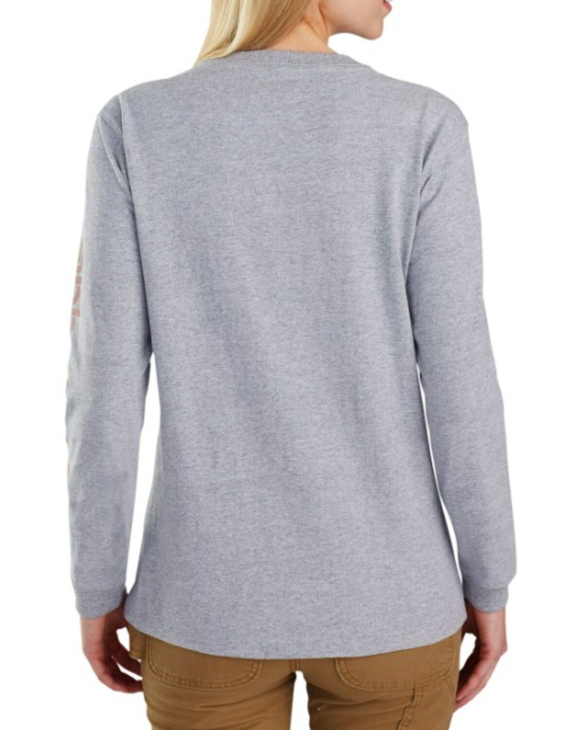 Image #2 - Carhartt Women's Loose Fit Heavyweight Long Sleeve Logo Graphic Work Tee, Heather Grey, hi-res