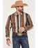 Image #1 - Wrangler Men's Vintage Brushpopper Striped Print Long Sleeve Snap Western Shirt, Brown, hi-res