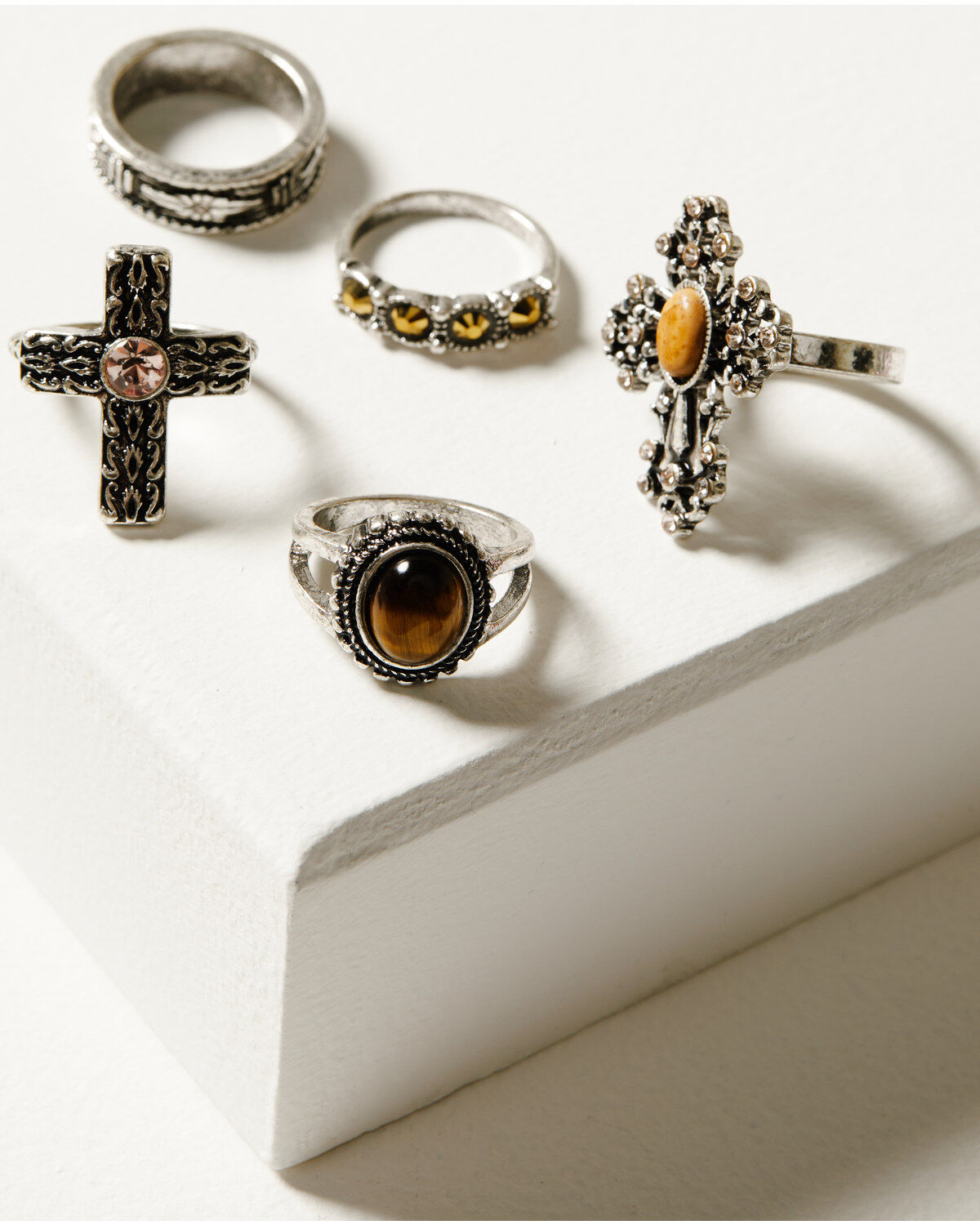 Image #1 - Shyanne Women's Champagne Chateau Jasper Cross 5-Piece Ring Set, Silver, hi-res