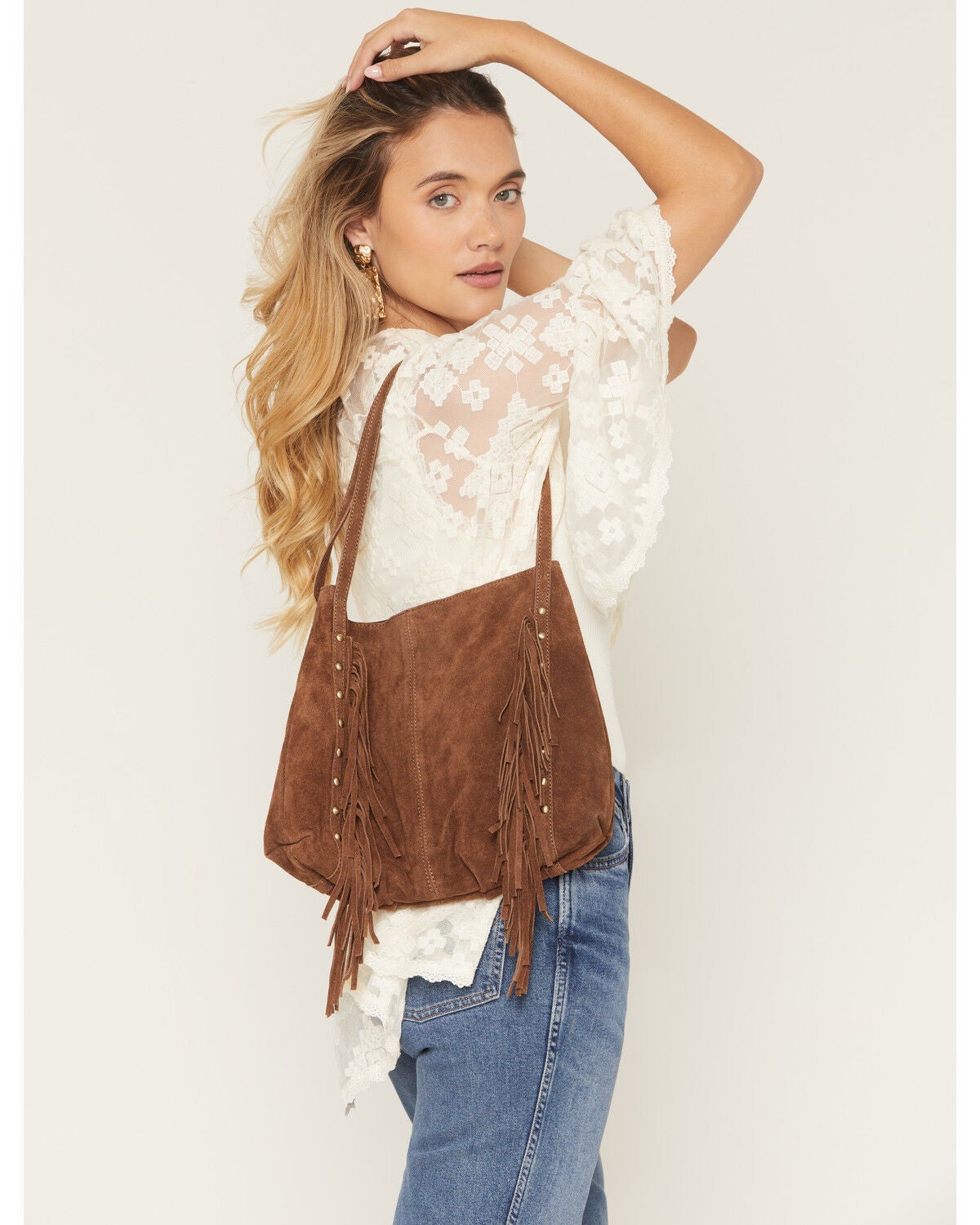Avondayle Women's Suede Mini Tote with Fringe, Brown, hi-res