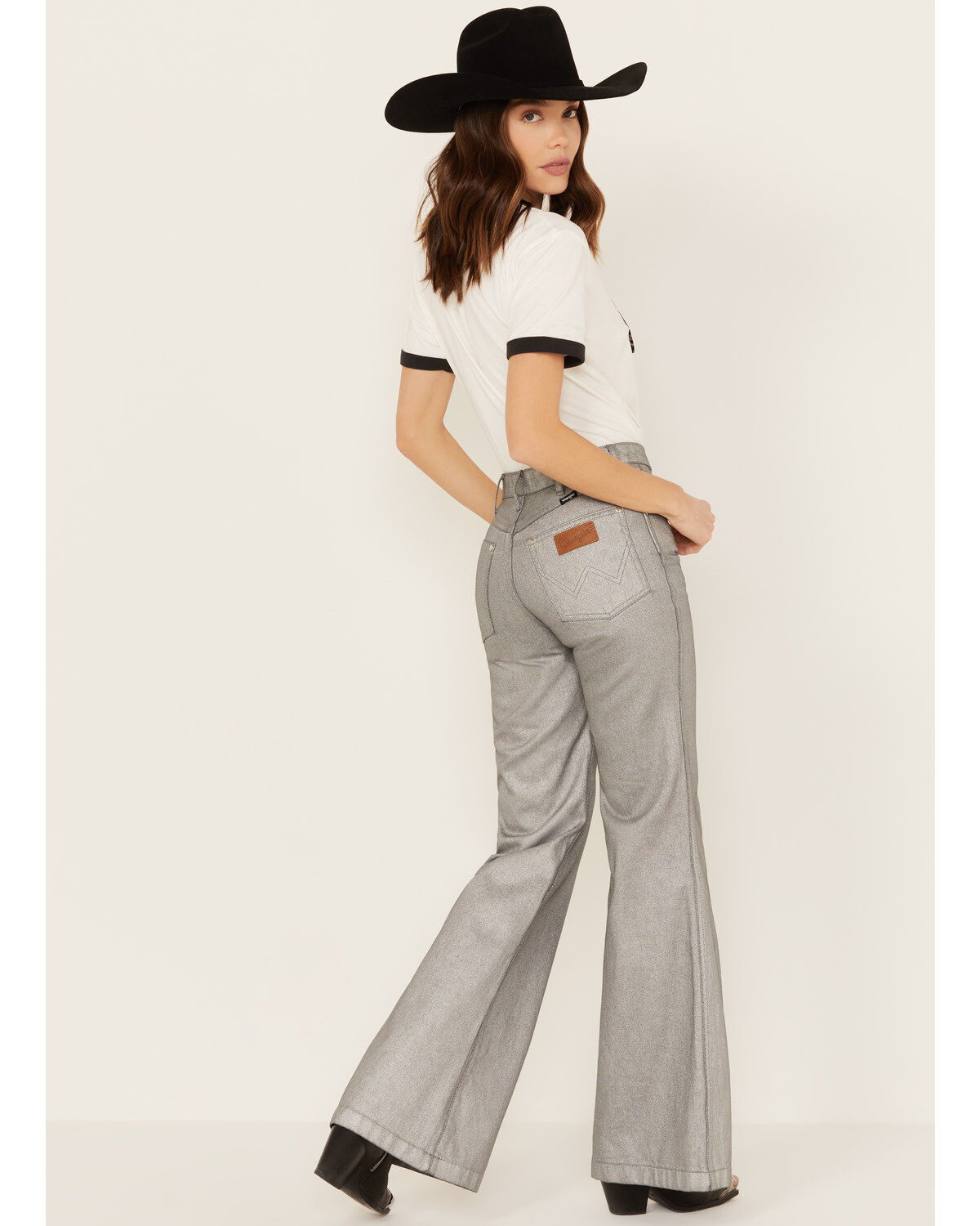 Image #4 - Wrangler X Fender Women's Metallic Wanderer Flare Jeans, Silver, hi-res