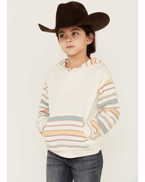 Rank 45 Girls' Multicolored Stripe Sleeve Pullover Hooded Sweate, Ivory, hi-res