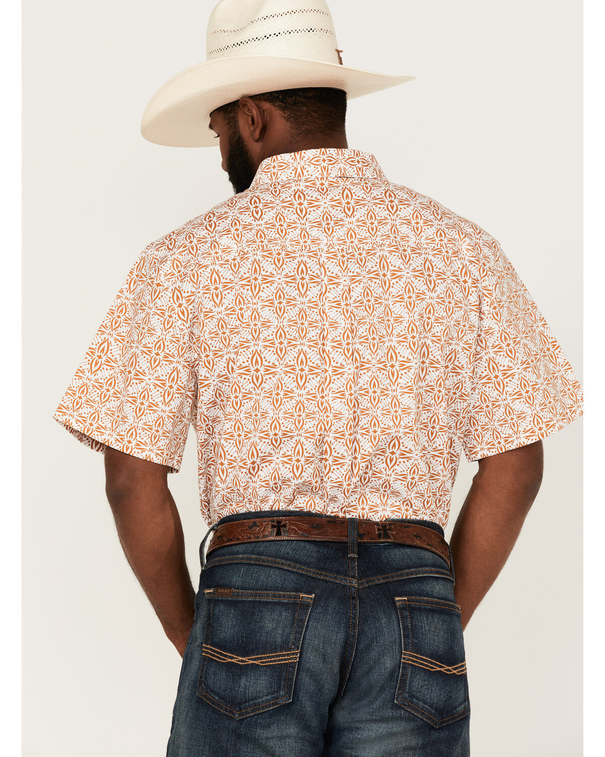 Image #4 - RANK 45® Men's Kickin Southwestern Print Short Sleeve Button-Down Western Shirt, Gold, hi-res