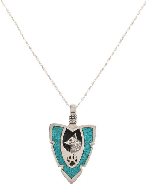 Image #1 - Silver Legends Women's Wolf and Paw Arrowhead Necklace , Turquoise, hi-res
