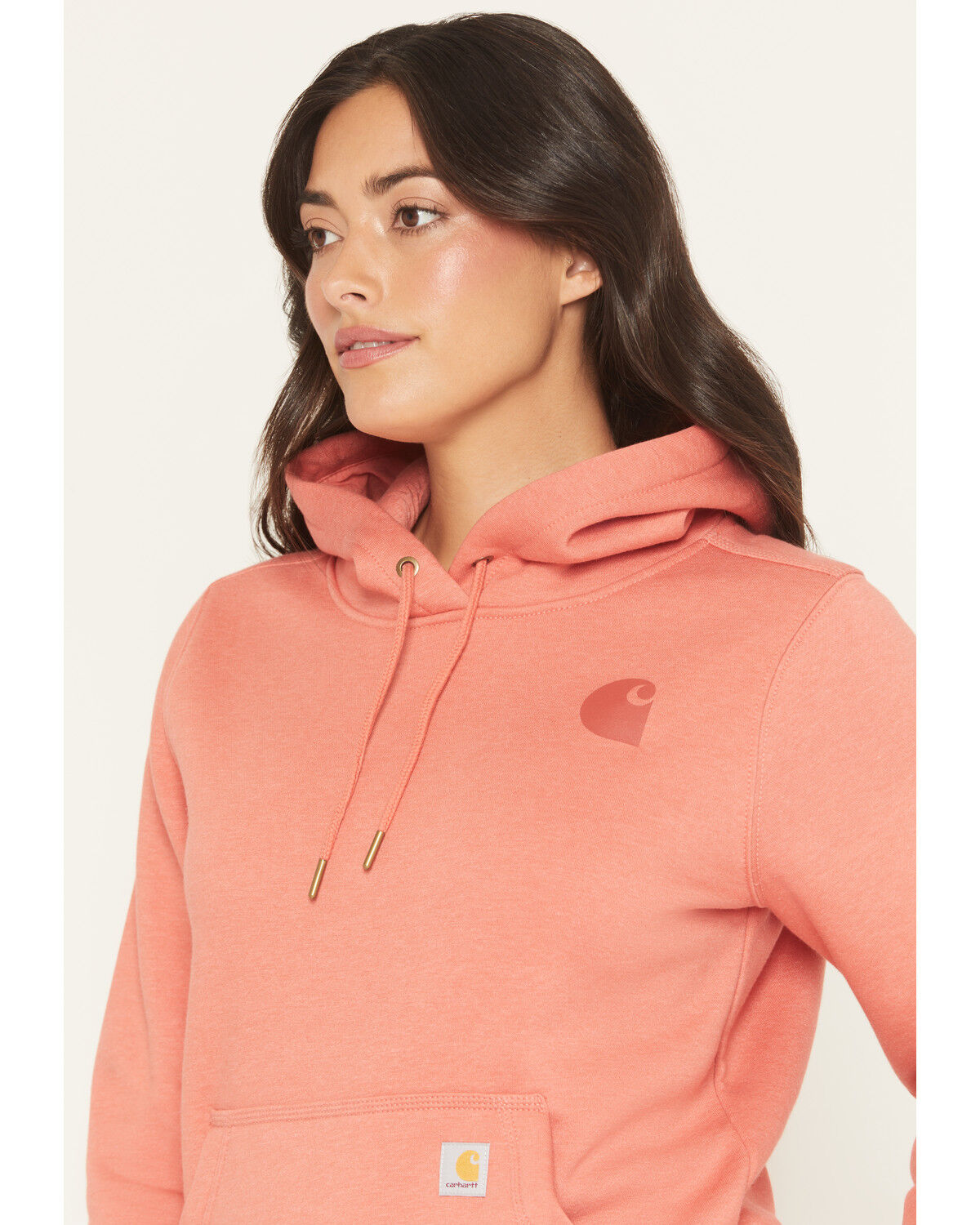 Image #2 - Carhartt Women's Relaxed Fit Midweight Logo Sleeve Graphic Hoodie, Light Pink, hi-res