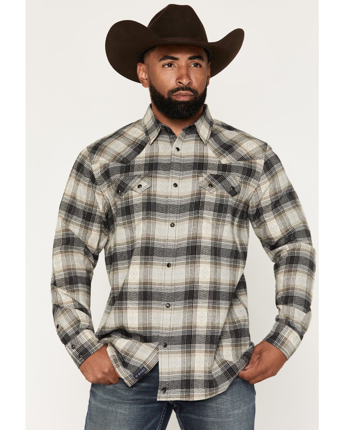 Image #1 - Moonshine Spirit&reg;&nbsp;Men's Wilderness Ridge Plaid Print Long Sleeve Snap Flannel Shirt, Black, hi-res