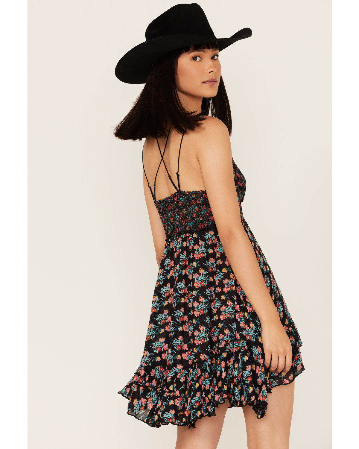 Image #4 - Free People Women's Adella Floral Print Sleeveless Slip Mini Dress, Black, hi-res