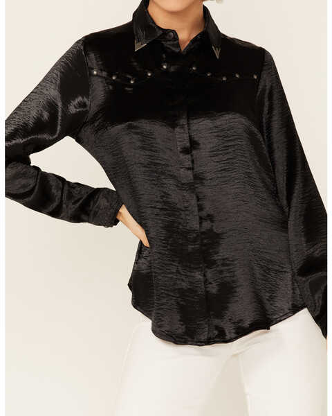 Ariat Women's Black Satin Western Shirt, Black, hi-res