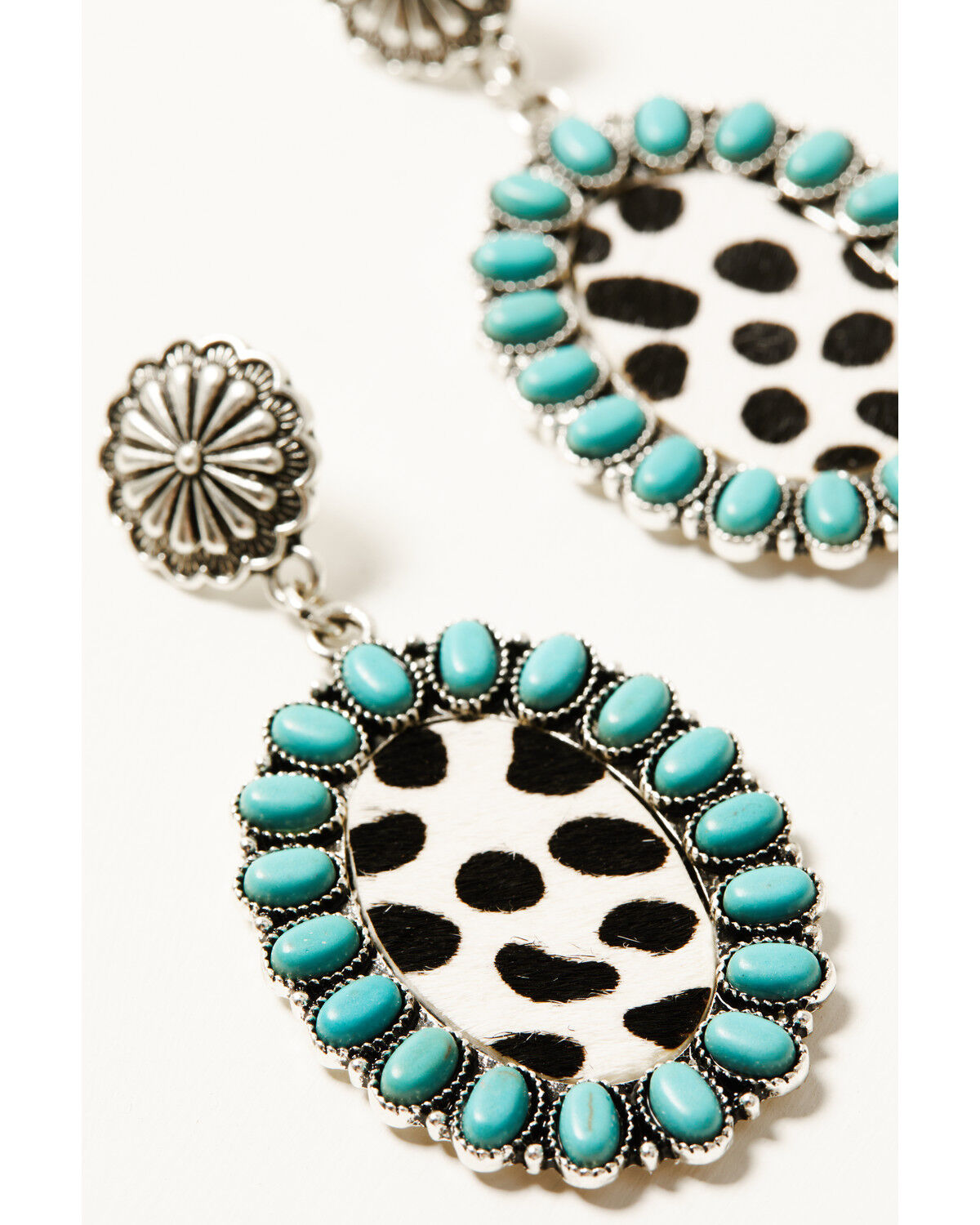 Image #2 - Shyanne Women's Cowhide Oval Statement Earrings, Silver, hi-res