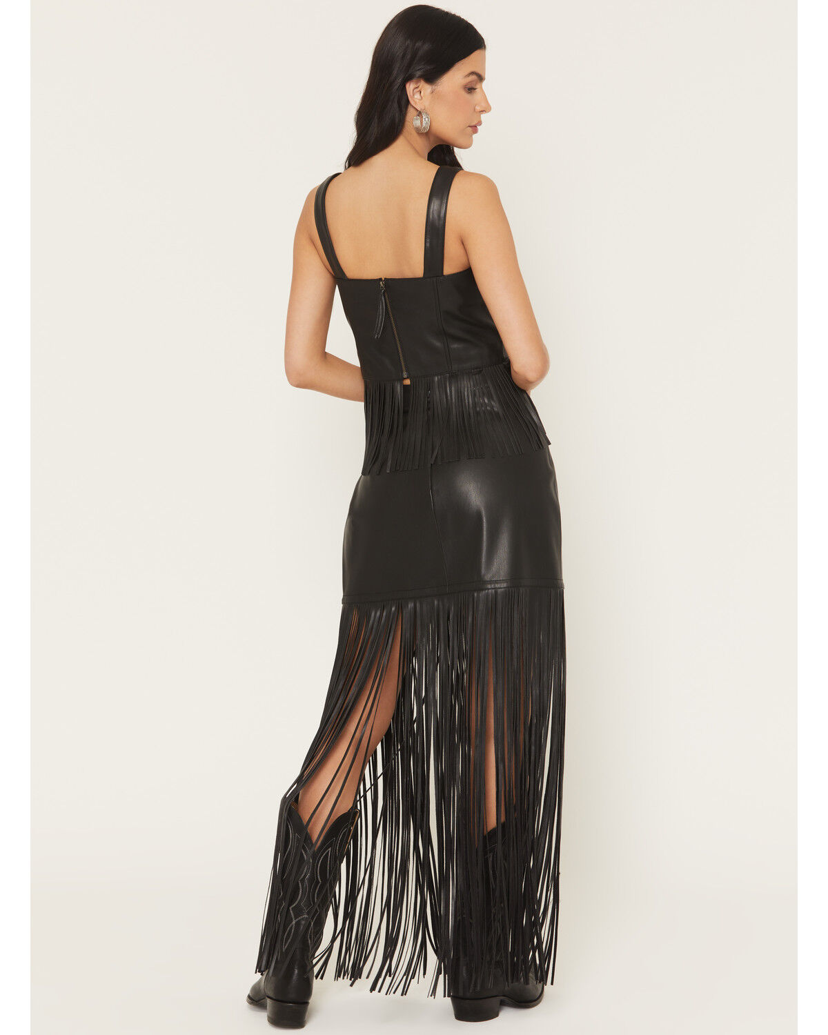 Image #4 - Idyllwind Women's Payson Faux Leather Fringe Midi Skirt, Black, hi-res