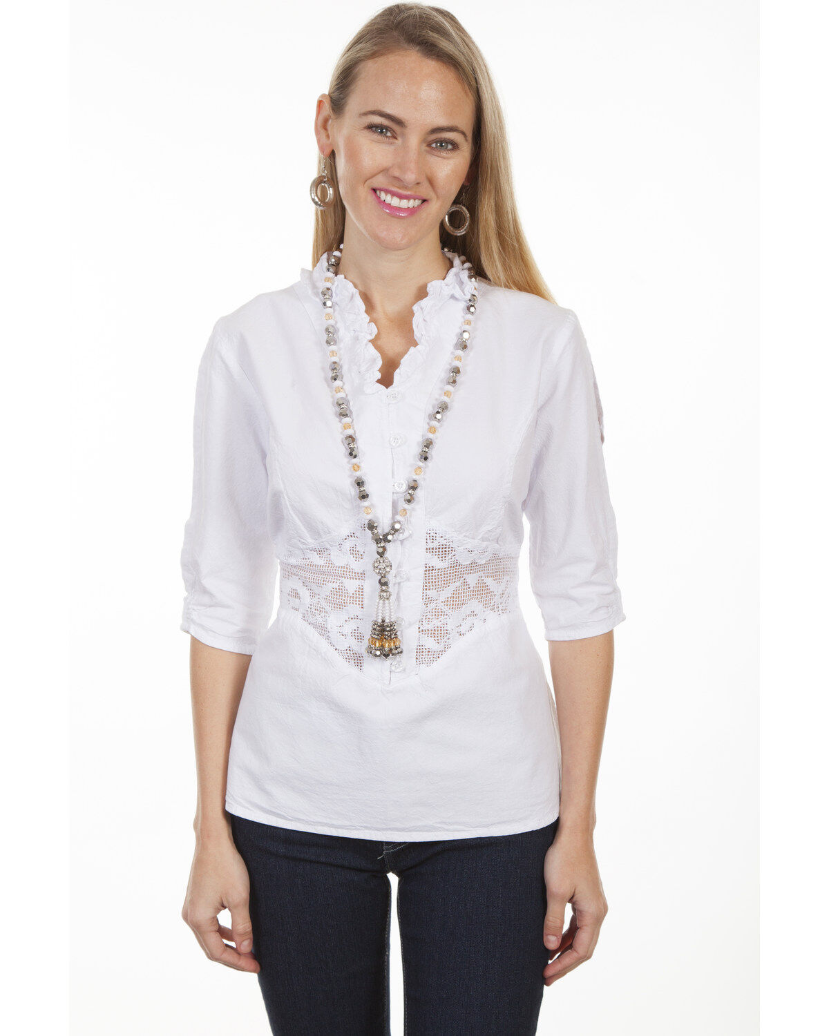 Image #1 - Cantina by Scully Women's White Lace Peek-A-Boo Blouse, , hi-res