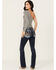 Image #1 - Miss Me Women's Dark Wash Mid Rise Fleur de Lis Bootcut Stretch Denim Jeans, , hi-res