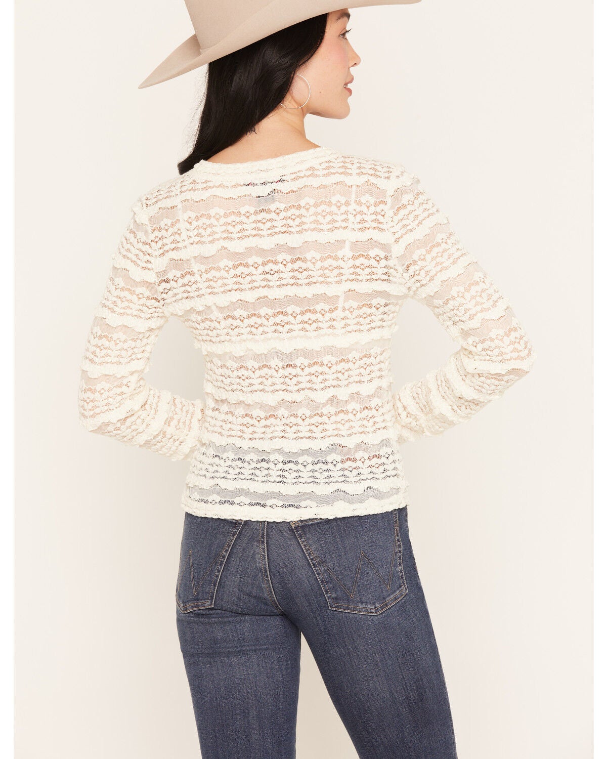 Image #4 - Rock & Roll Denim Women's Lace Ruffle Long Sleeve Top, Cream, hi-res