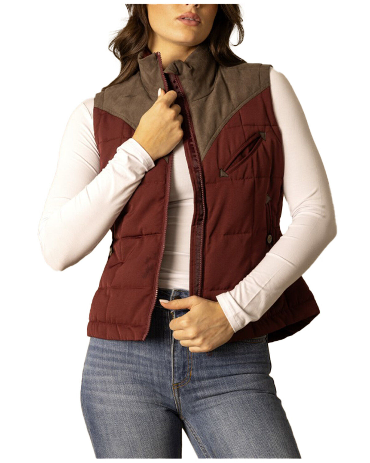 Image #1 - Kimes Ranch Women's Lenora Zip-Up Puffer Vest, Maroon, hi-res