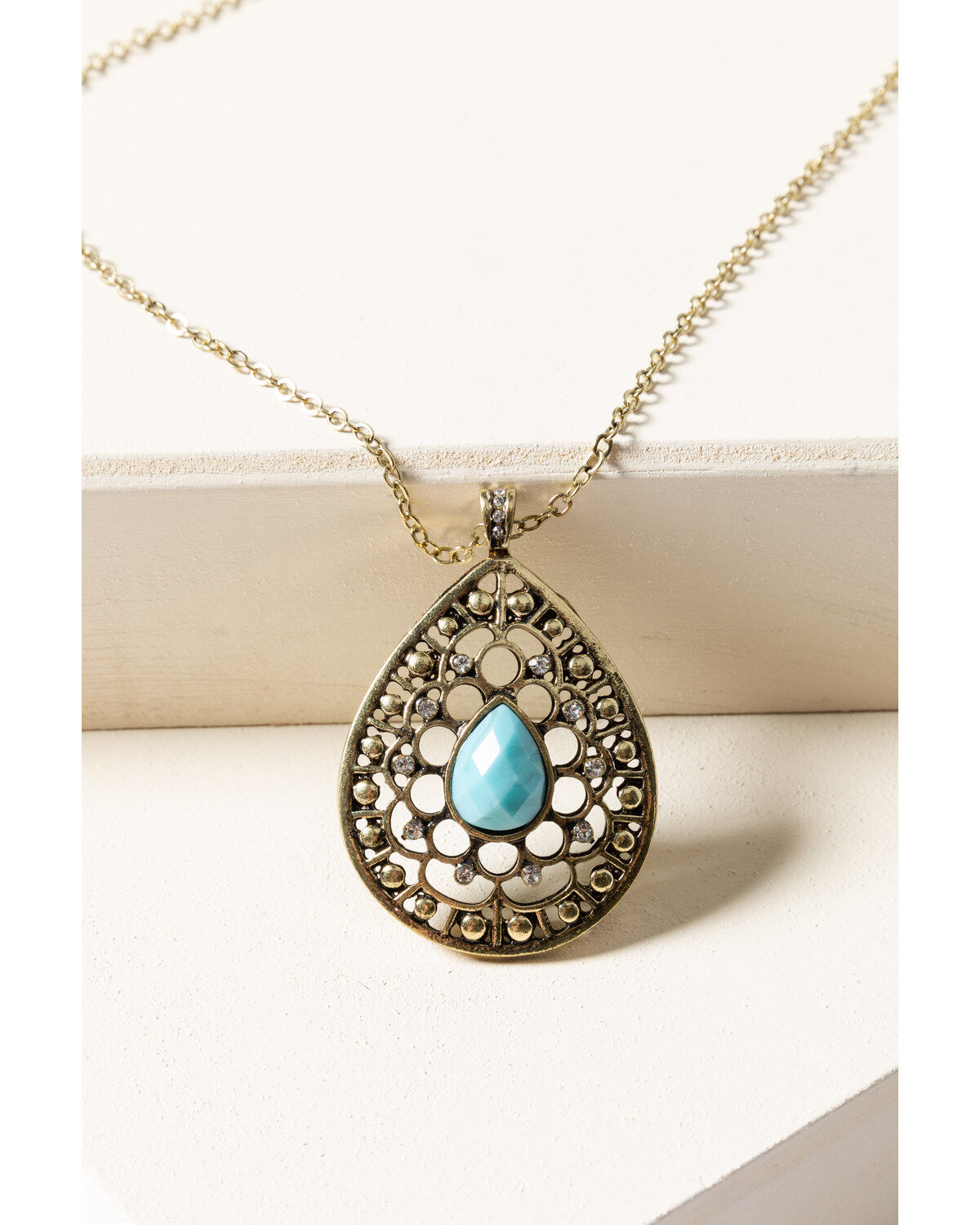 Image #2 - Shyanne Women's Gilded Gold Teardrop Filagree Pendant Necklace, Gold, hi-res