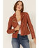 Mauritius Women's Star Leather Jacket , Orange, hi-res