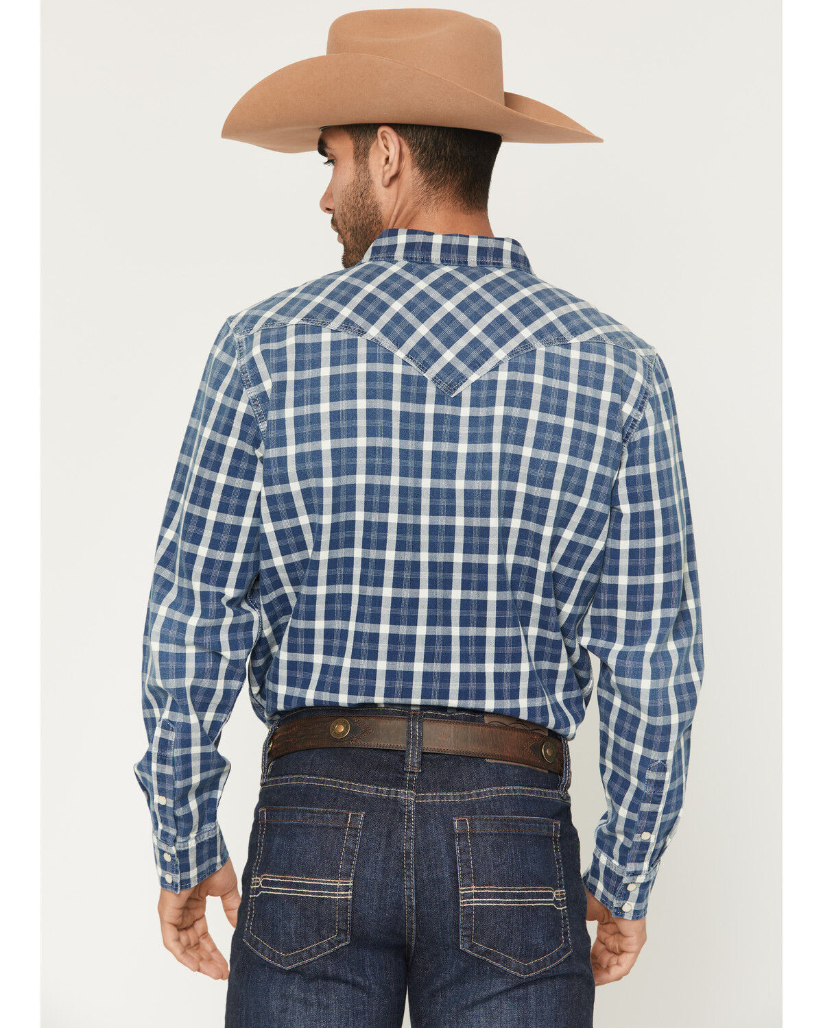 Image #4 - Cody James Men's Conaway Denim Plaid Print Long Sleeve Snap Western Shirt, Blue, hi-res