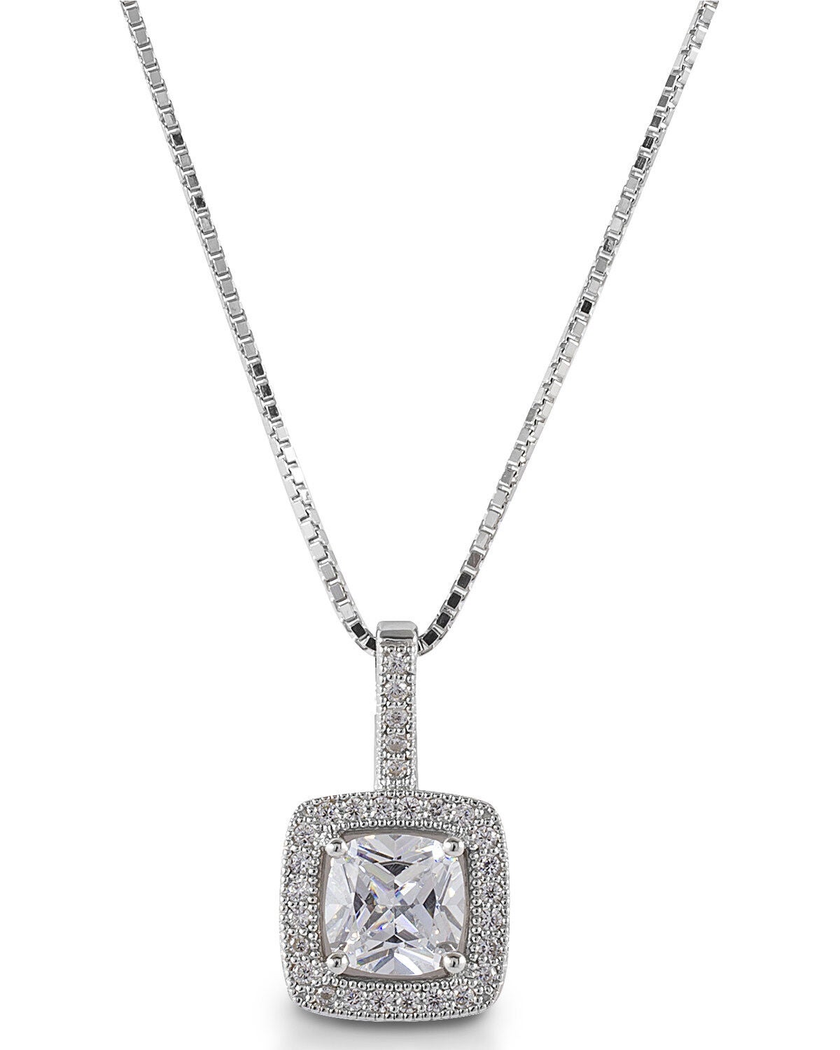 Kelly Herd Women' Square Bezel Set Pave Pendant Necklace, Silver, hi-res