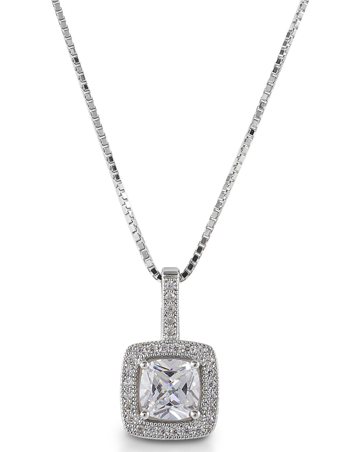 Image #1 - Kelly Herd Women' Square Bezel Set Pave Pendant Necklace, Silver, hi-res