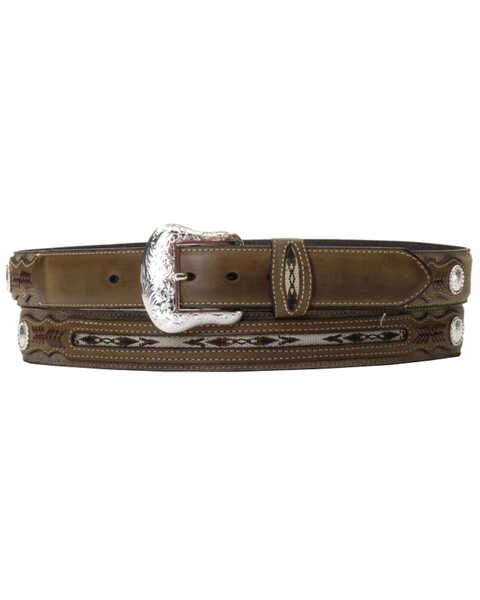 Image #1 - Nocona Men's Rough-Out and Overlay Western Belt, Brown, hi-res