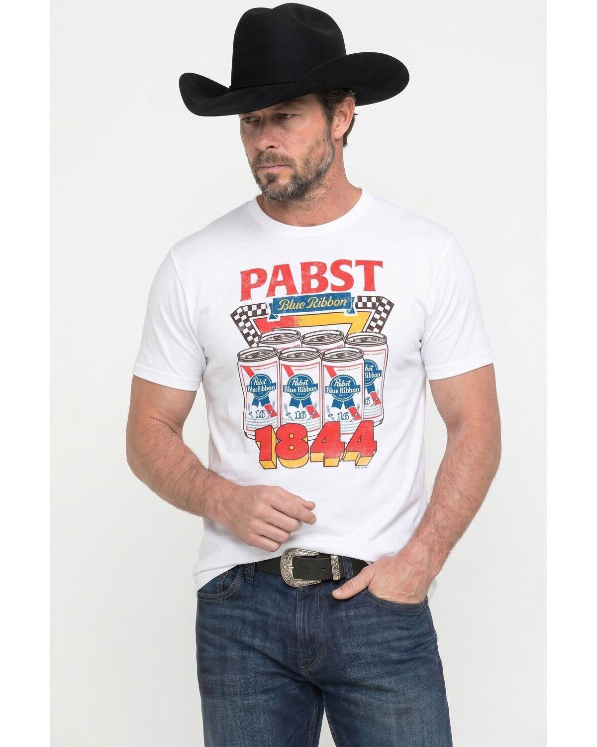 Image #1 - Pabst Men's Checker Short Sleeve Graphic T-Shirt, White, hi-res