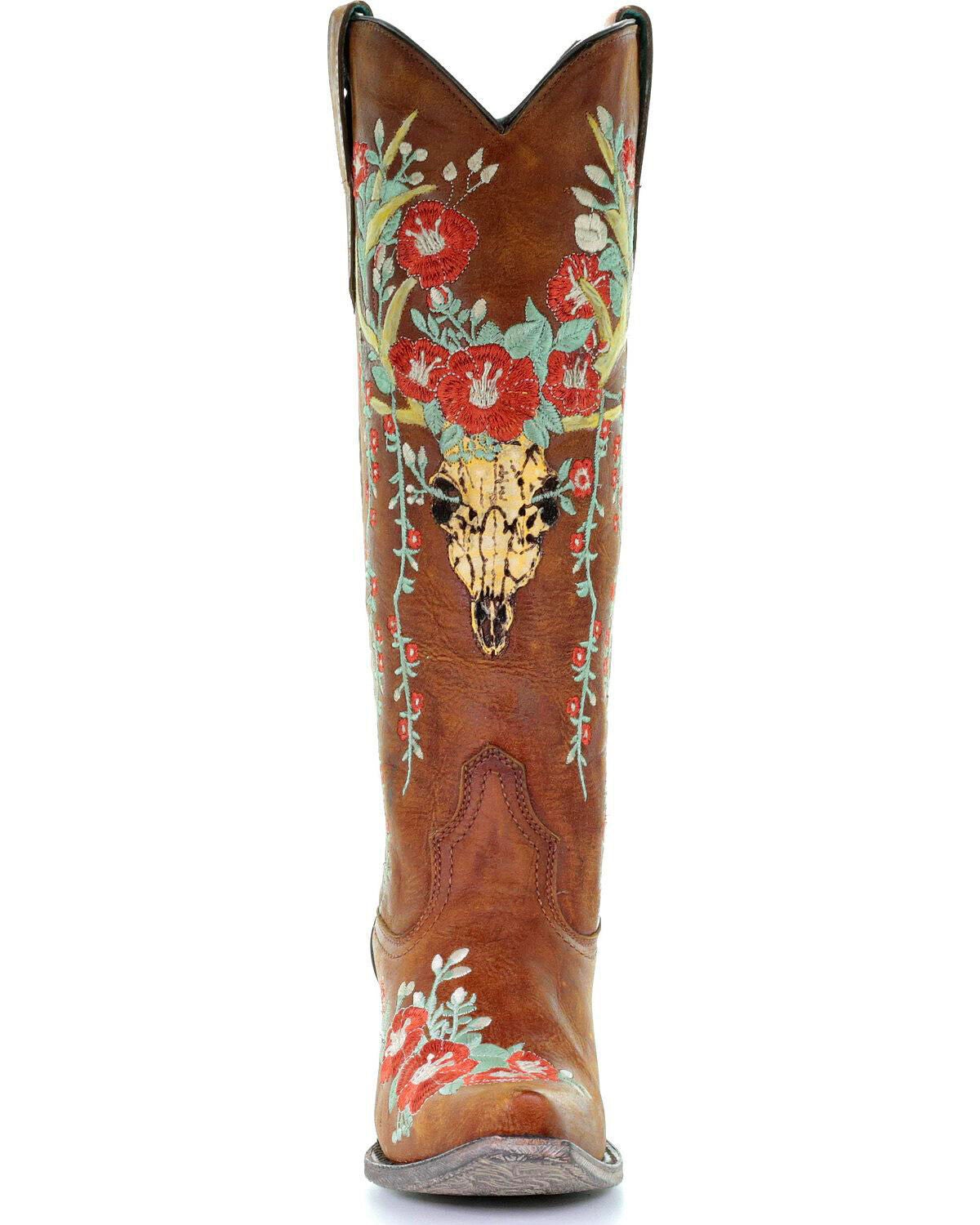 Image #5 - Corral Women's Deer Skull & Floral Embroidery Western Boots - Snip Toe, , hi-res