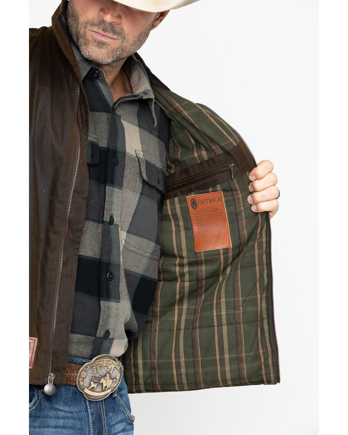 Image #5 - Outback Trading Co. Men's Sawbuck Oilskin Zip-Up Vest, Sage, hi-res
