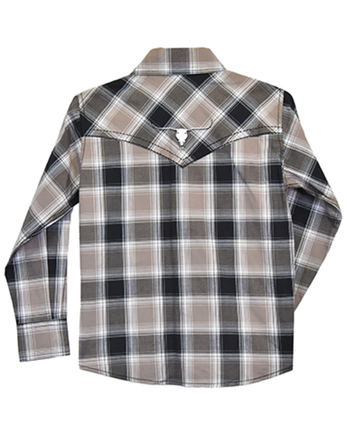 Image #2 - Cowboy Hardware Boys' Hombre Plaid Print Long Sleeve Snap Stretch Western Shirt, Multi, hi-res