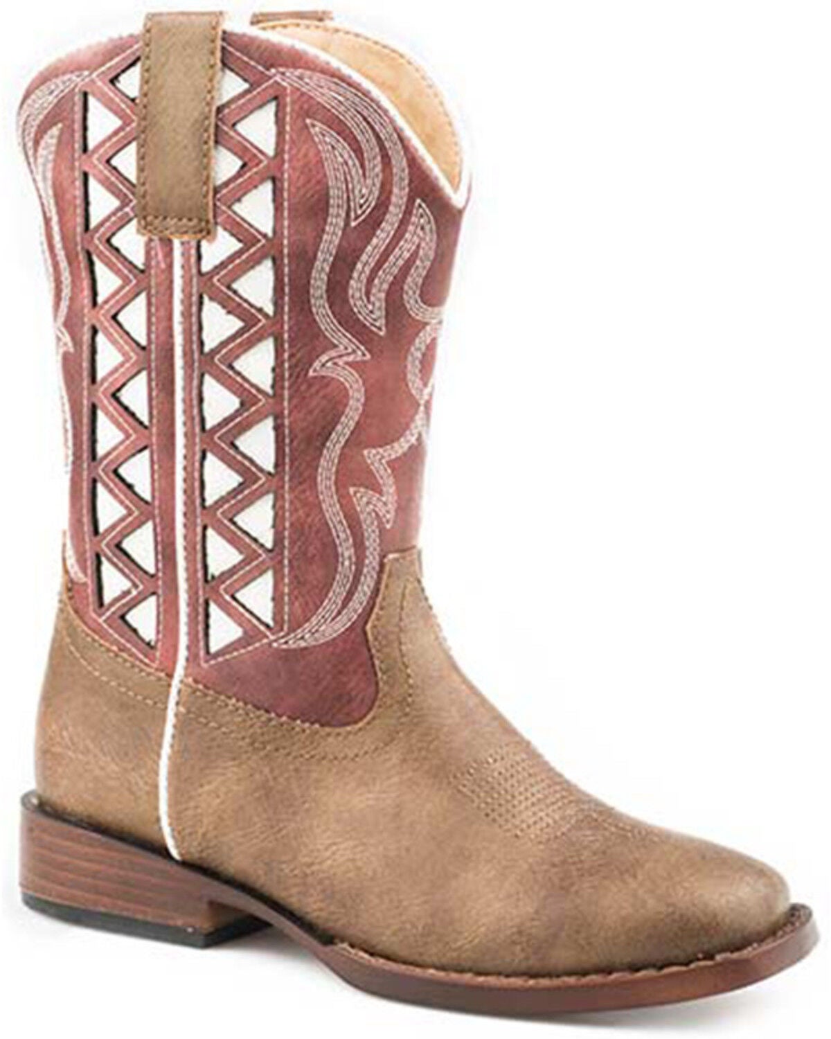 Roper Little Girls' Askook Western Boots - Broad Square Toe, Red, hi-res