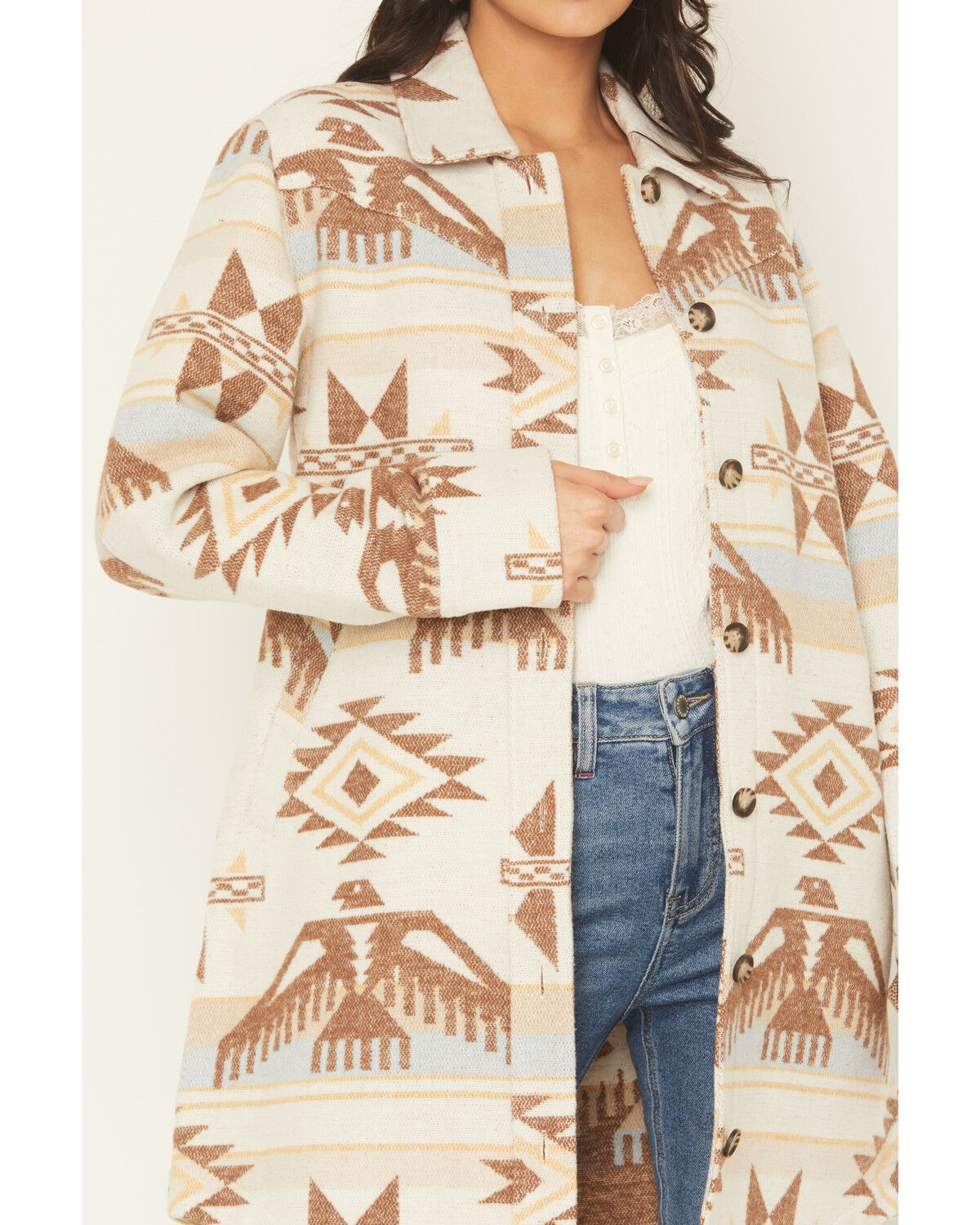 Image #3 - Idyllwind Women's Mcain Southwestern Print Button-Down Long Shacket, Cream, hi-res
