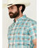 Image #2 - RANK 45® Men's Folklore Plaid Print Short Sleeve Button-Down Performance Stretch Western Shirt, Teal, hi-res