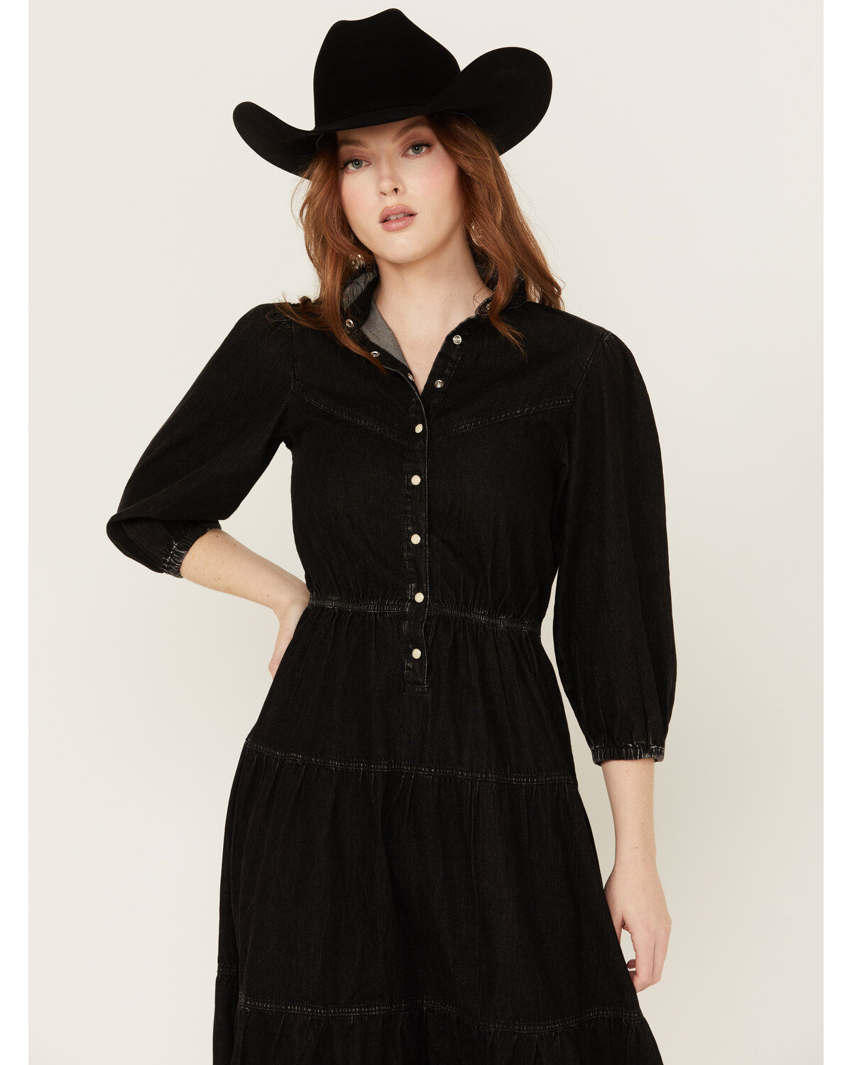 Image #3 - Driftwood Women's Long Sleeve Denim Midi Dress, Black, hi-res