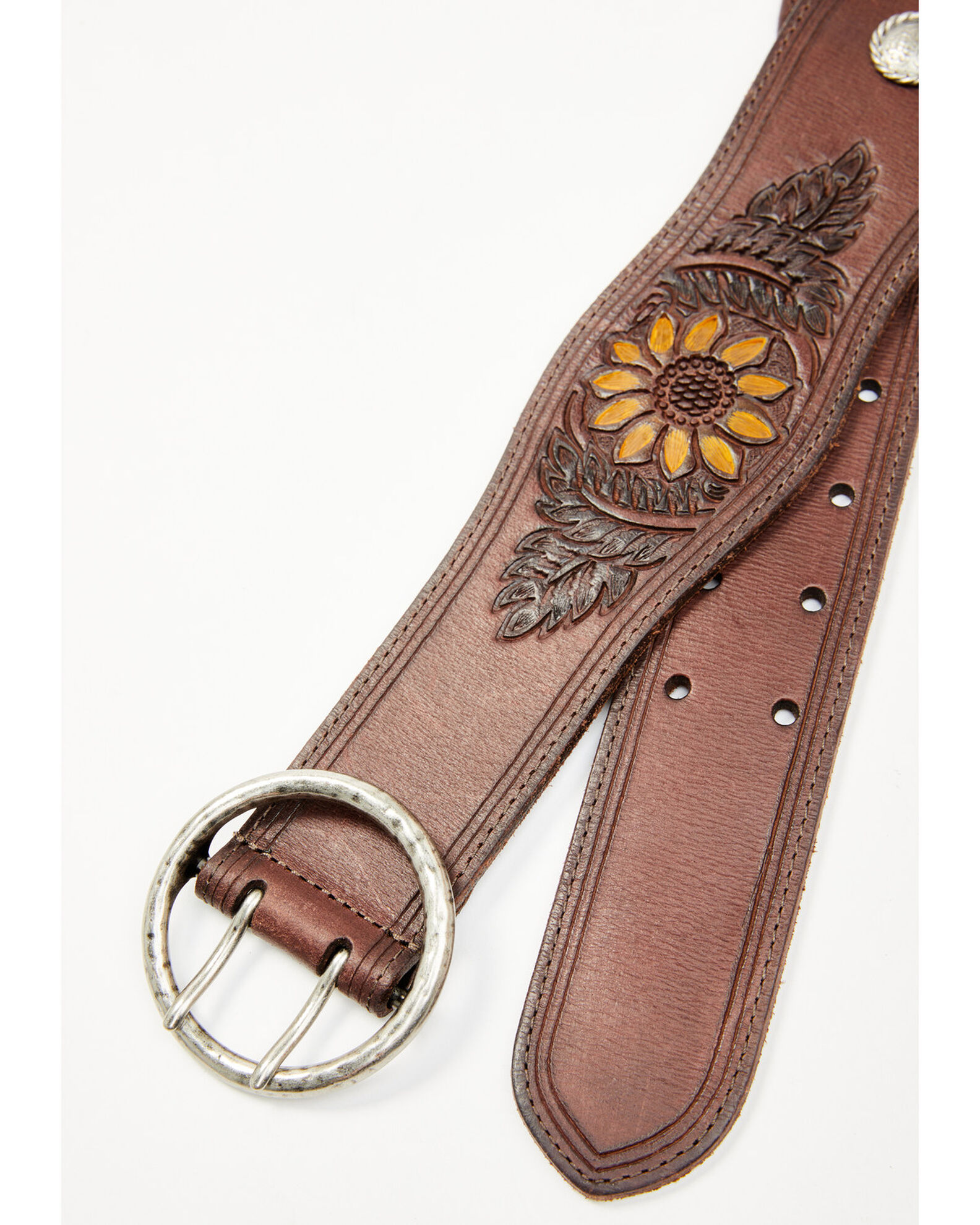 Shyanne Women's Brown Sunflower Tooled Western Belt | Mall