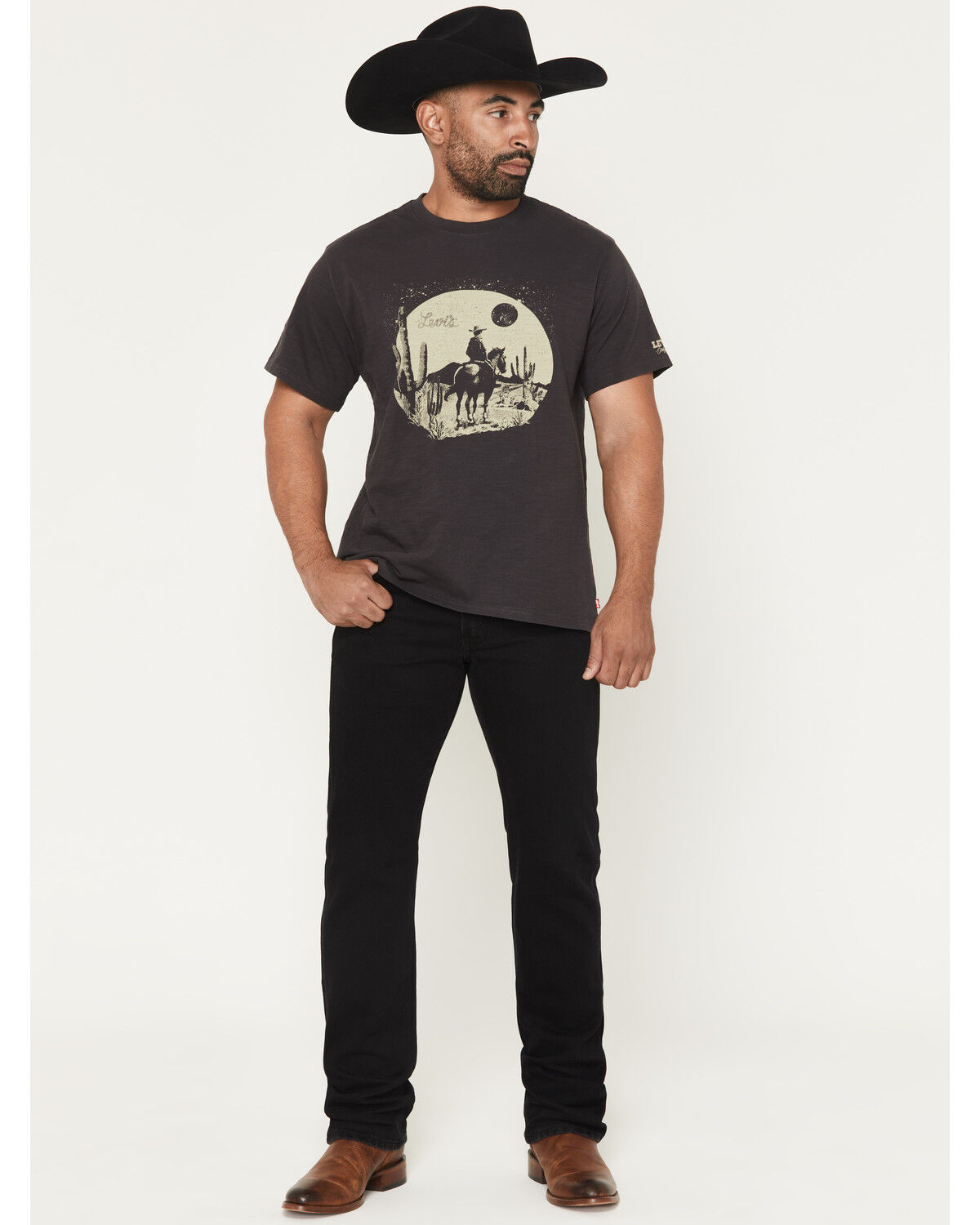 Levi&rsquo;s Men&rsquo;s 557 Run The Road Rinse Black Western Straight Denim Jeans, Black, hi-res