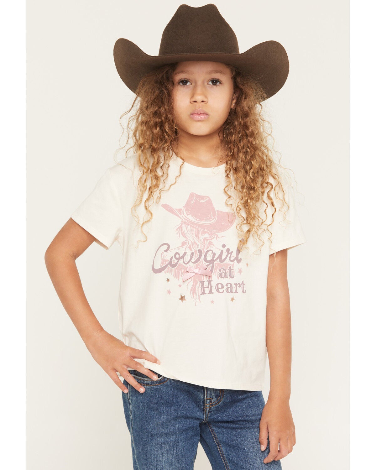 Shyanne Girls' Cowgirl at Heart Short Sleeve Graphic Tee, Off White, hi-res
