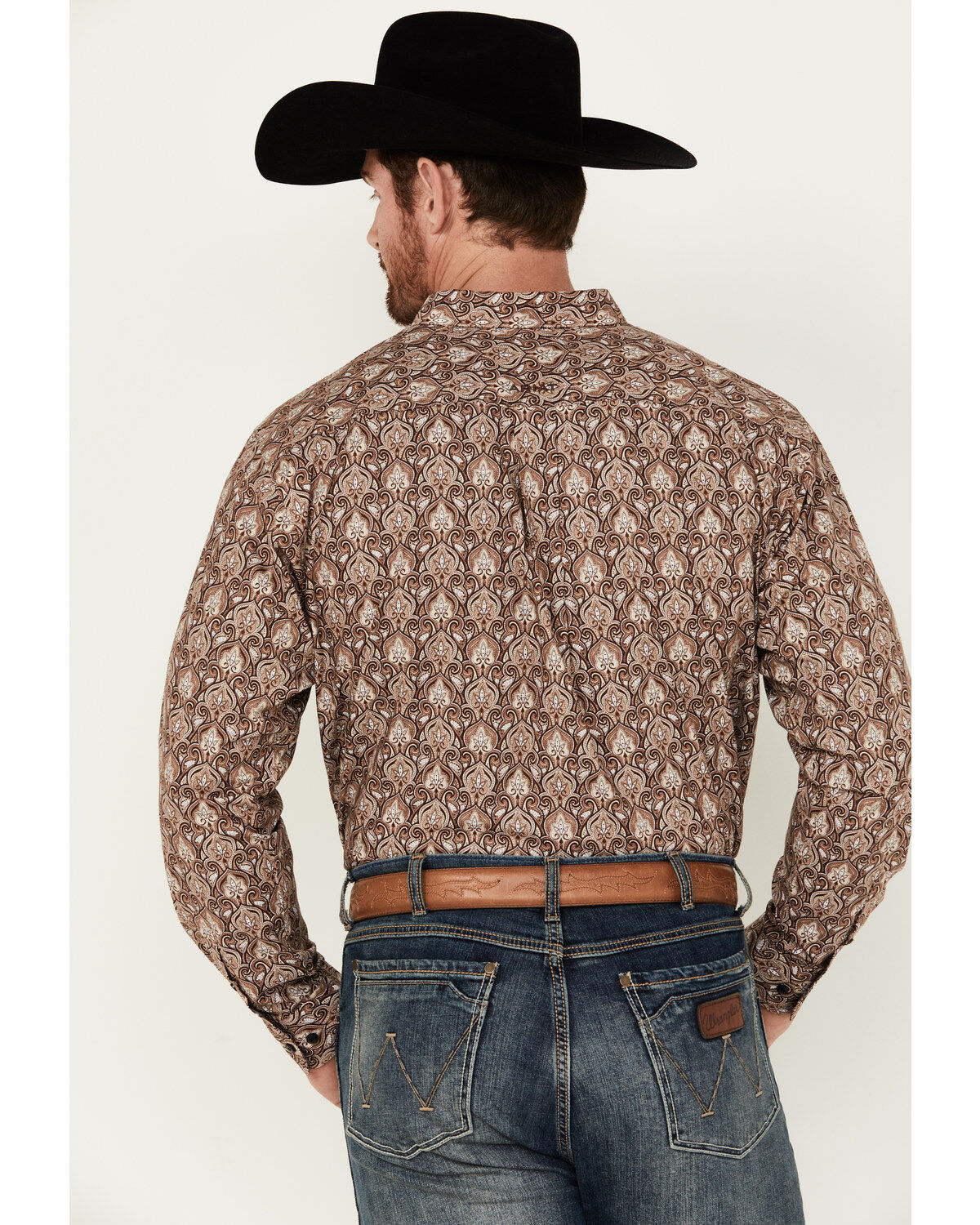Image #4 - Ariat Men's Boot Barn Exclusive Sweeney Paisley-Esque Print Long Sleeve Button-Down Western Shirt, Brown, hi-res