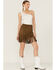 Shyanne Women's Faux Suede Fringe Skirt , Green/brown, hi-res