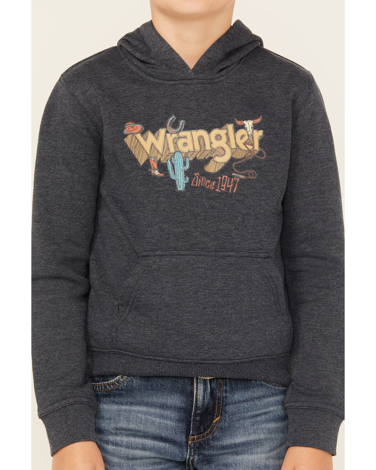 Image #3 - Wrangler Boys' Desert Logo Hooded Sweatshirt, Charcoal, hi-res