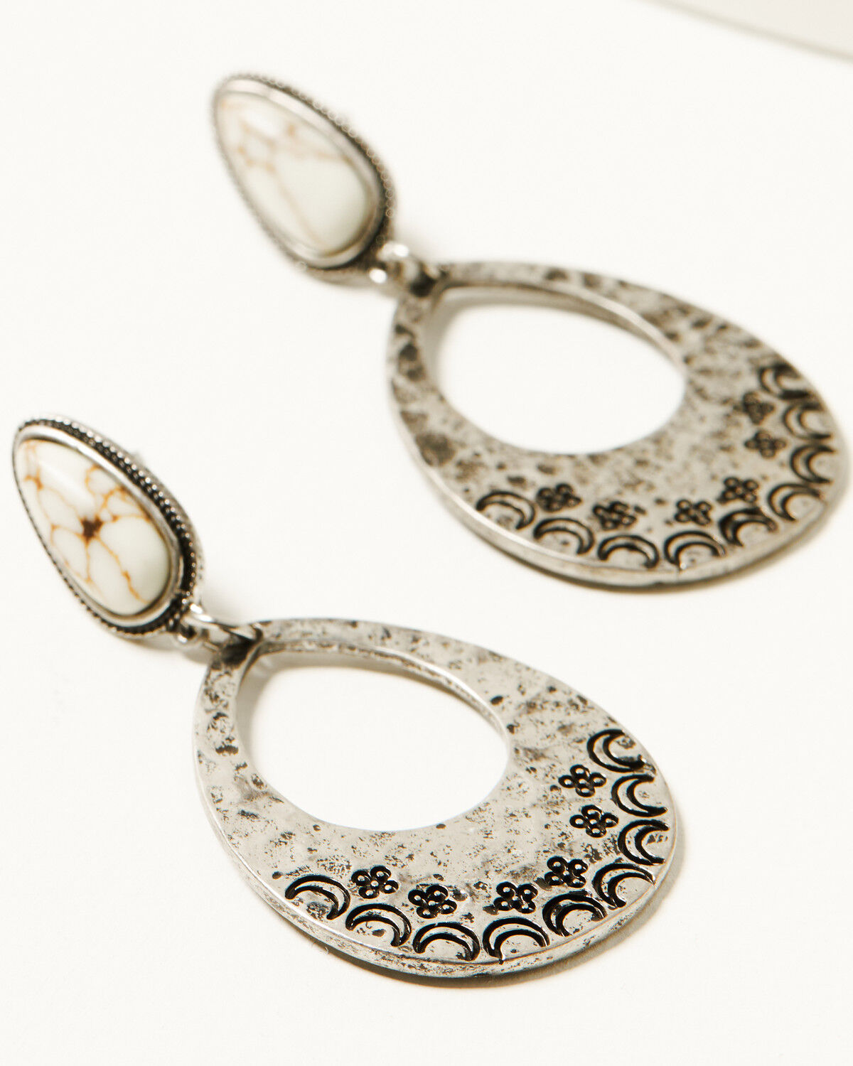 Image #2 - Shyanne Women's Isla Oasis Stamped Teardrop Earrings, White, hi-res