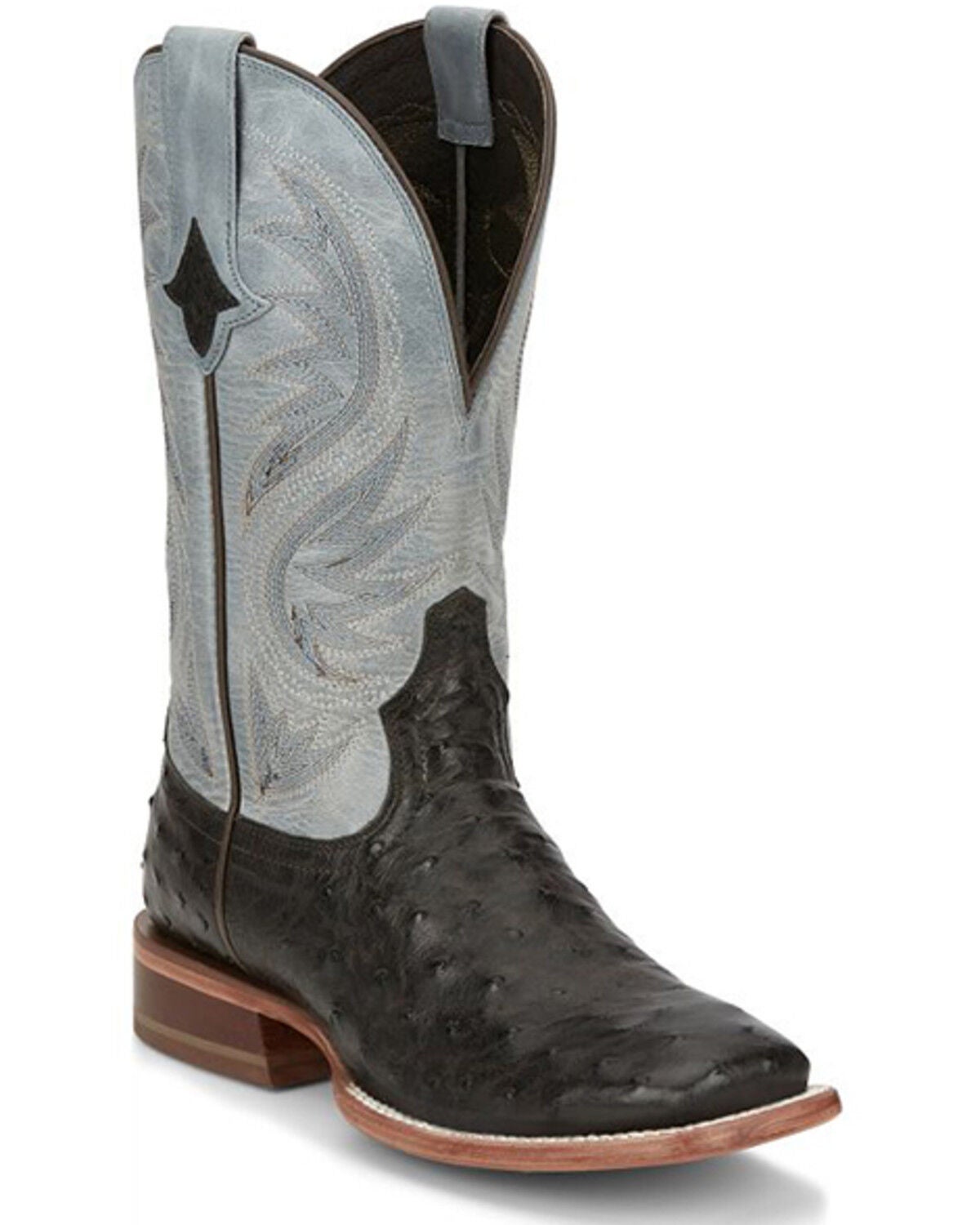 Tony Lama Women's Searcy Exotic Full Quill Ostrich Western Boots - Broad Square Toe, Dark Blue, hi-res