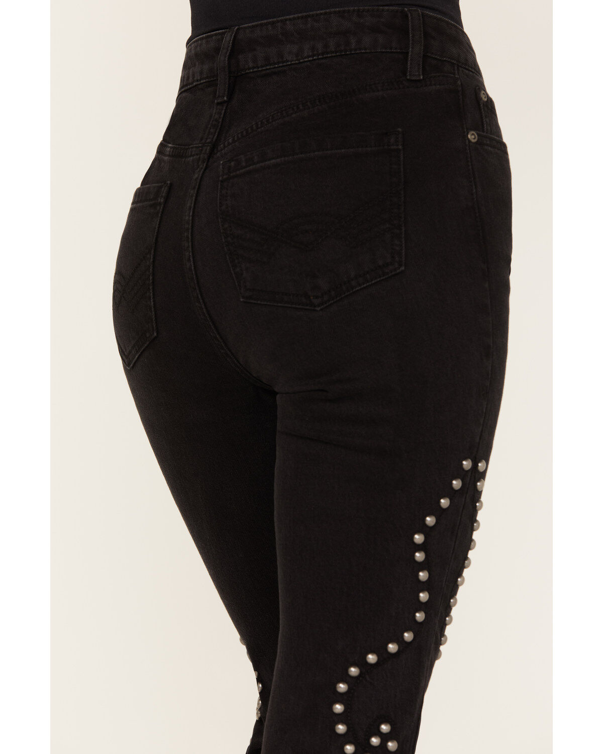 Image #4 - Idyllwind Women's Alameda High Risin Studded Stretch Flare Jeans, Black, hi-res
