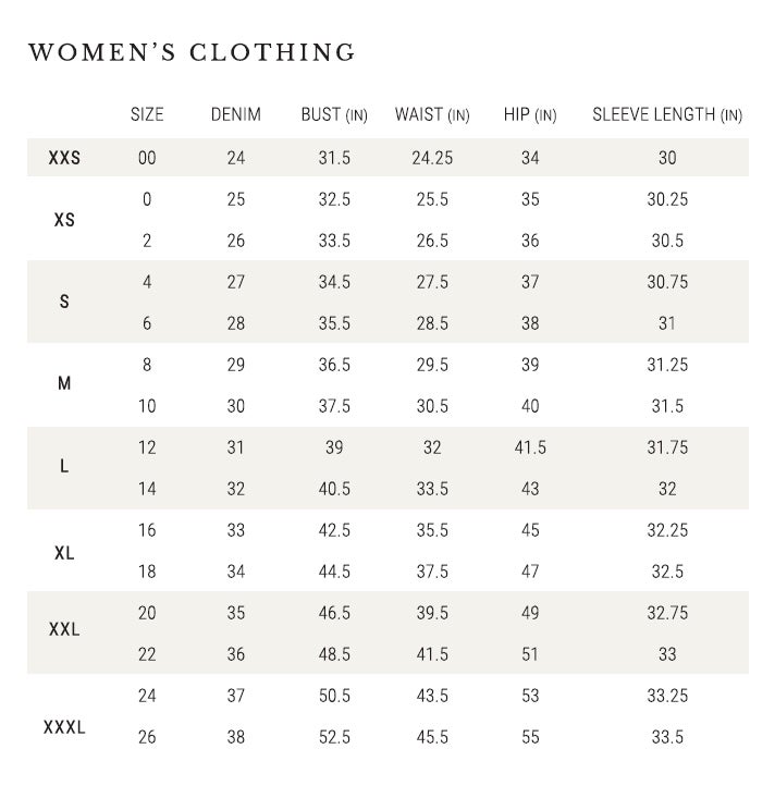 Women's Clothing Sizing Guidelines