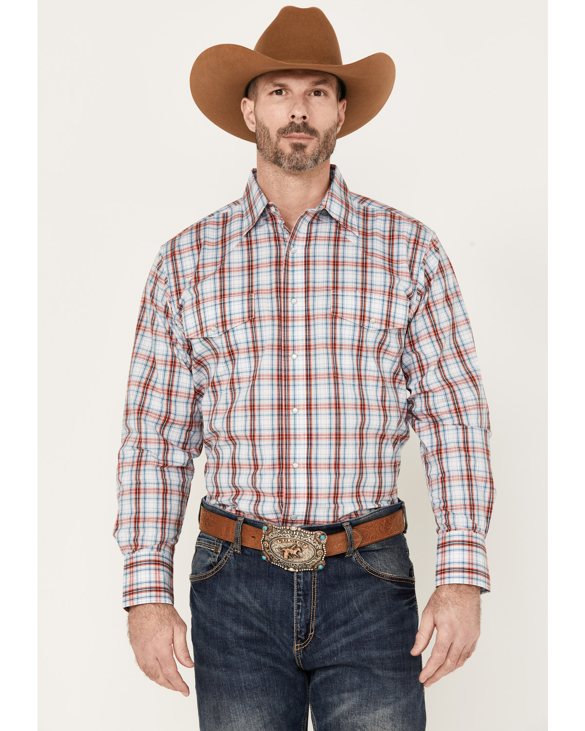 Wrangler Men's Plaid Long Sleeve Pearl Snap Western Shirt