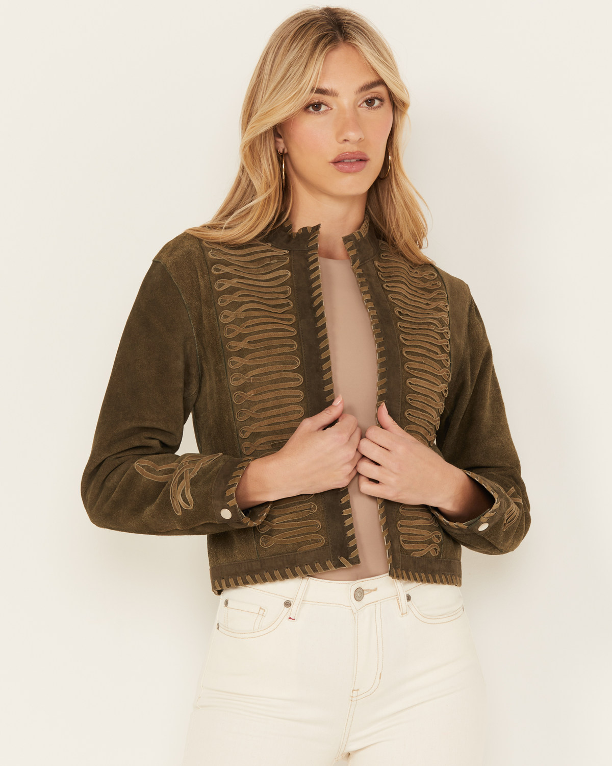 Understated Leather Women's Suede Duel Military Jacket