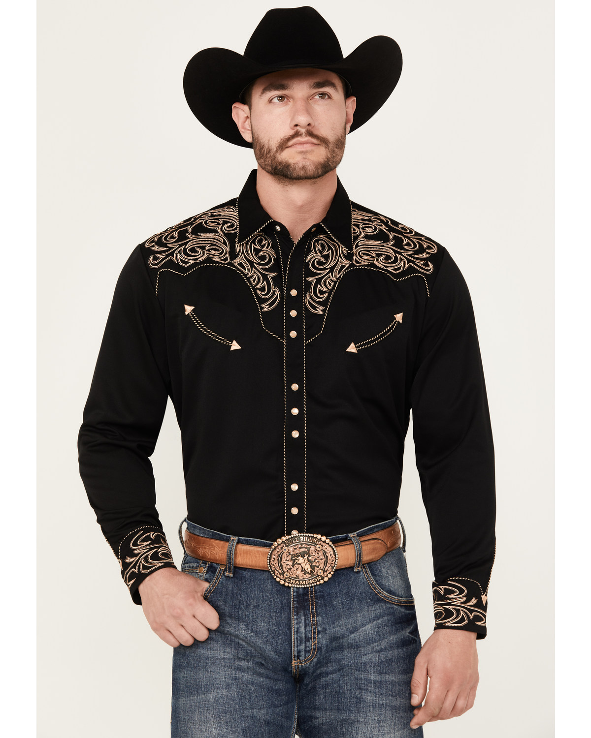 Scully Men's Embroidered Scroll Long Sleeve Snap Western Shirt
