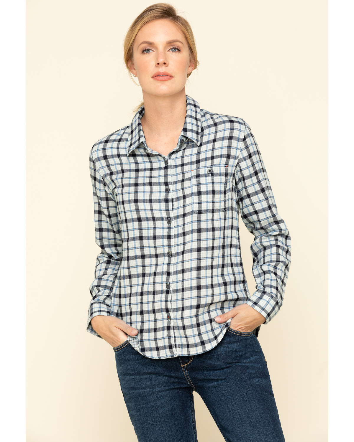 Dovetail Workwear Women's Plaid Print Long Sleeve Button Down Givens Work Shirt