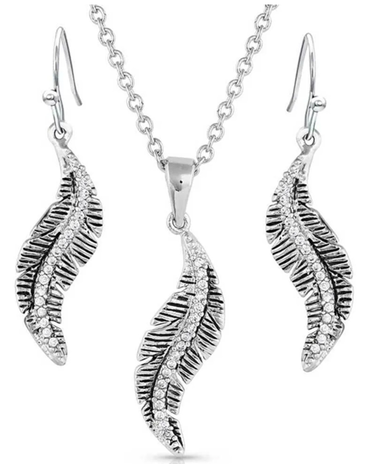 Montana Silversmiths Women's All About The Curve Feather Necklace & Earrings Set - 2-Piece