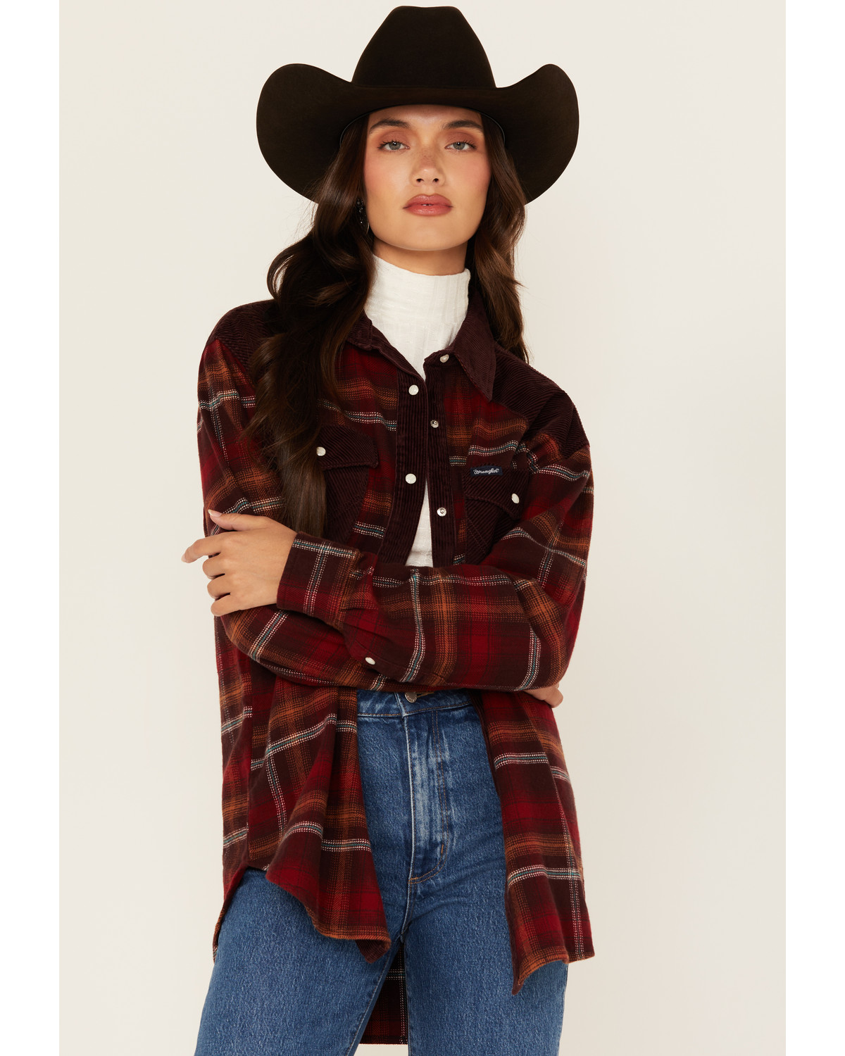 Wrangler Retro Women's Plaid Print Long Sleeve Snap Western Shirt