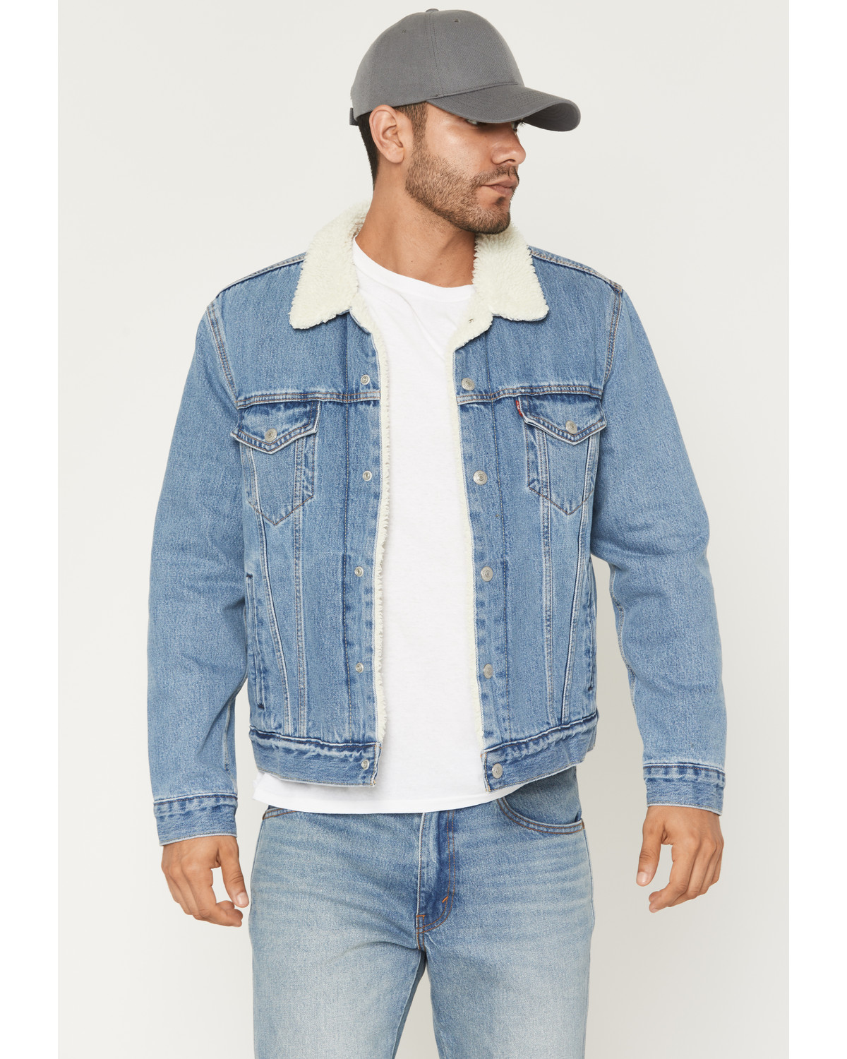 Levi's Men's Light Wash Denim Sherpa Lined Snap Trucker Jacket